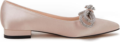 Women's Ballet Flats Double Bow Pointed Toe Casual Comfortable Slip on Flat Ballerina Shoes