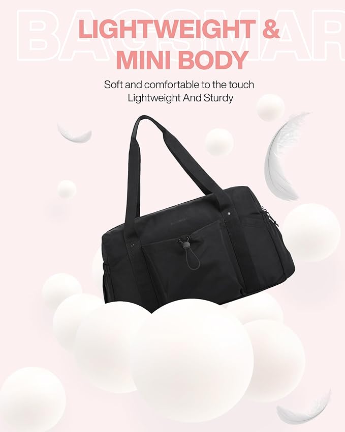 BAGSMART Foldable Travel Duffle Bag For Women, Gym Tote Bag for Sports, 26L Airport Carry On Weekender Overnight Bag for Travel, Travel Accessories(Black)