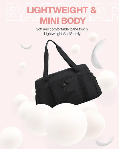 BAGSMART Foldable Travel Duffle Bag For Women, Gym Tote Bag for Sports, 26L Airport Carry On Weekender Overnight Bag for Travel, Travel Accessories(Black)