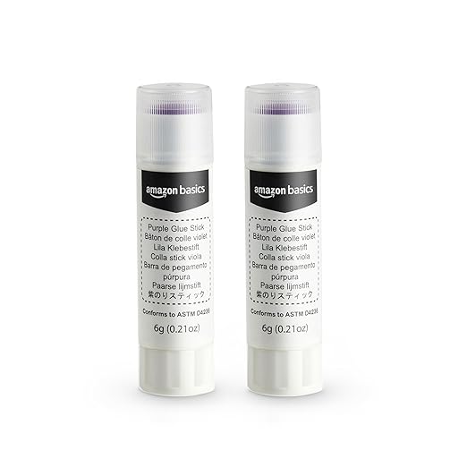 Basics Purple Washable School Glue Sticks, Dries Clear, 0.21-oz Stick, 2-Pack