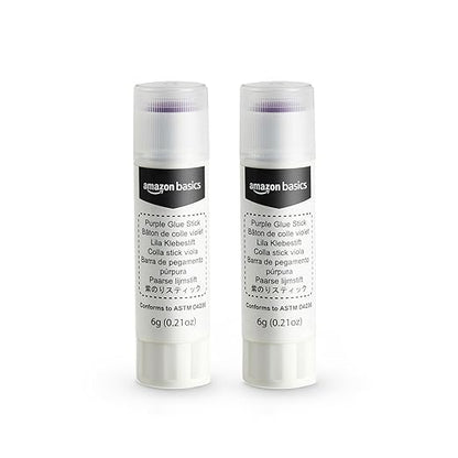 Basics Purple Washable School Glue Sticks, Dries Clear, 0.21-oz Stick, 2-Pack