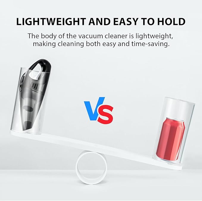 Handheld Vacuum Cordless Cleaner, Car Hand Held Vacuum with USB Charging Port, Big Suction Low Noise Lightweight Rechargeable Vacuum for Car Pet Hair Home Black
