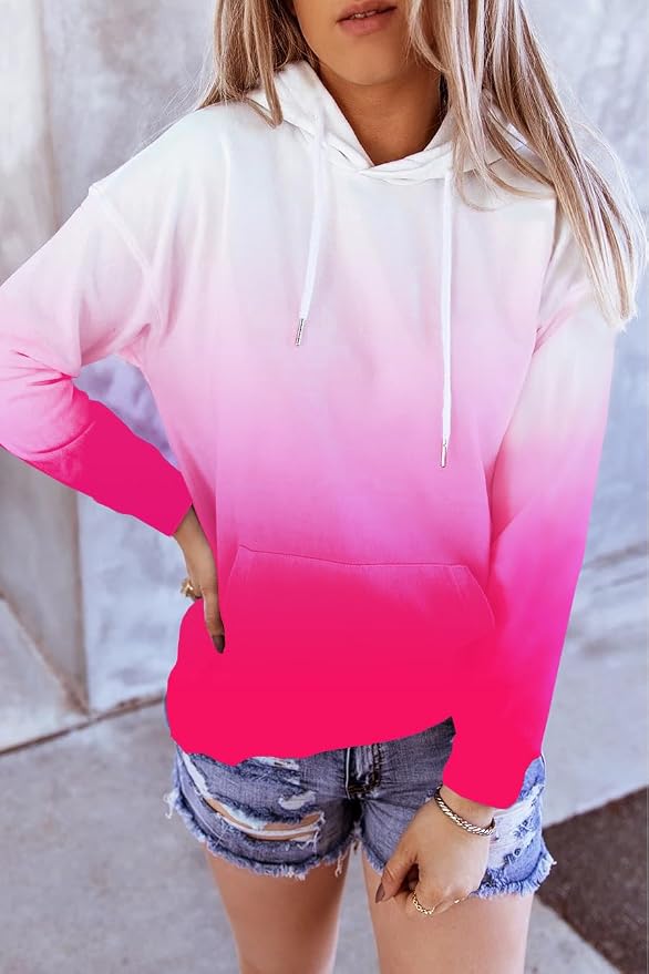 HVEPUO Womens Hoodies Fall Long Sleeve Drawstring Pullover Tops With Pockets Girls' Fashion Loose Casual Sweatshirt For Women