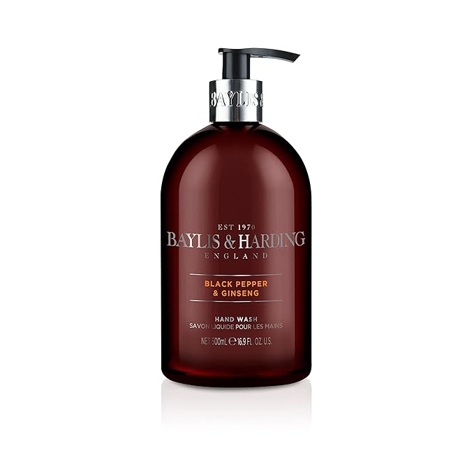 Baylis  Harding Liquid Hand Soap Wash with Dispenser, Black Pepper  Ginseng for Men, 16.9oz500ml