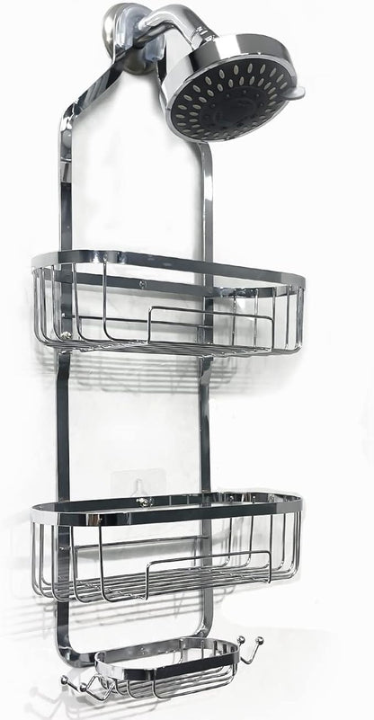 HOPOPRO Hanging Shower Organizer, Over Head Shower Caddy Bathroom Shower Storage Rack Basket with Hooks for Sponge or Towels No Drilling & Rustproof, Chrome