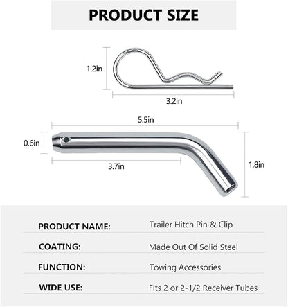 Cenipar Trailer Hitch Pin  Clip with Grooved Head, 58-Inch Diameter, Fits 2 or 2-12-Inch Receiver