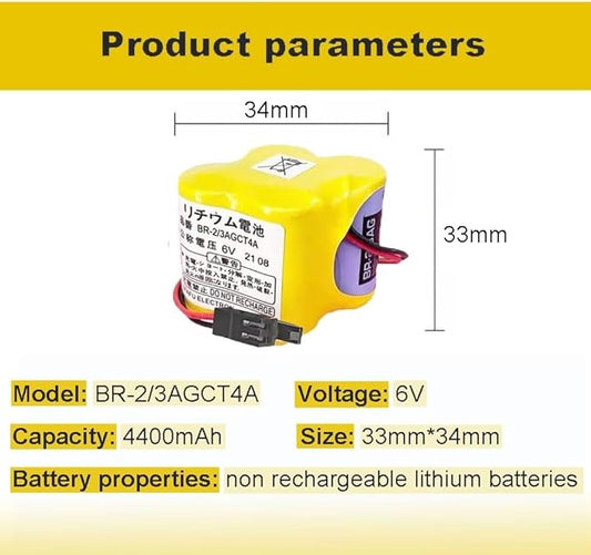 (1-Pack) BR-23AGCT4A 6V 4400mAh Non-Rechargeable Replacement Battery for FANUC A98L-0031-0025 CNC System with Black Plug