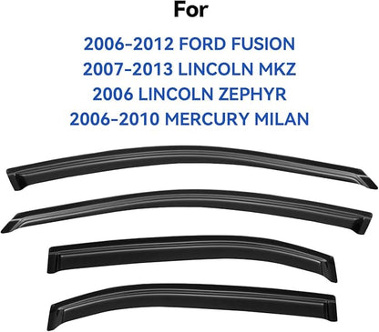 Window Visors Rain Guards Shield for 2006-2012 Ford Fusion, Out-Channel Window Vent Wind Deflectors Visors Shades for 2007-2013 Lincoln MKZ, 2006-2010 Mercury Milan, 2006 Lincoln Zephyr