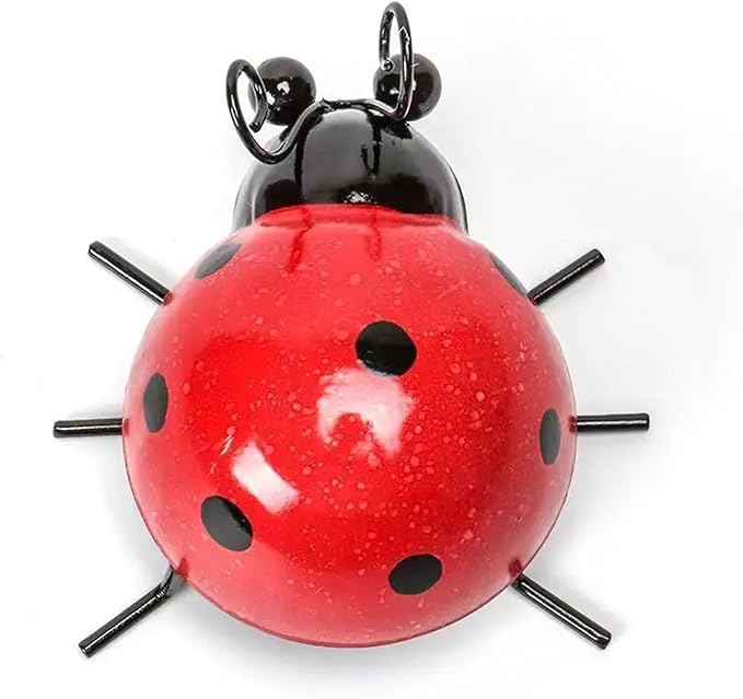 Metal Garden Decor for Outside Cute Ladybugs Art Lawn Ornaments Wall Sculptures  Statues Outdoor Fence(Red)