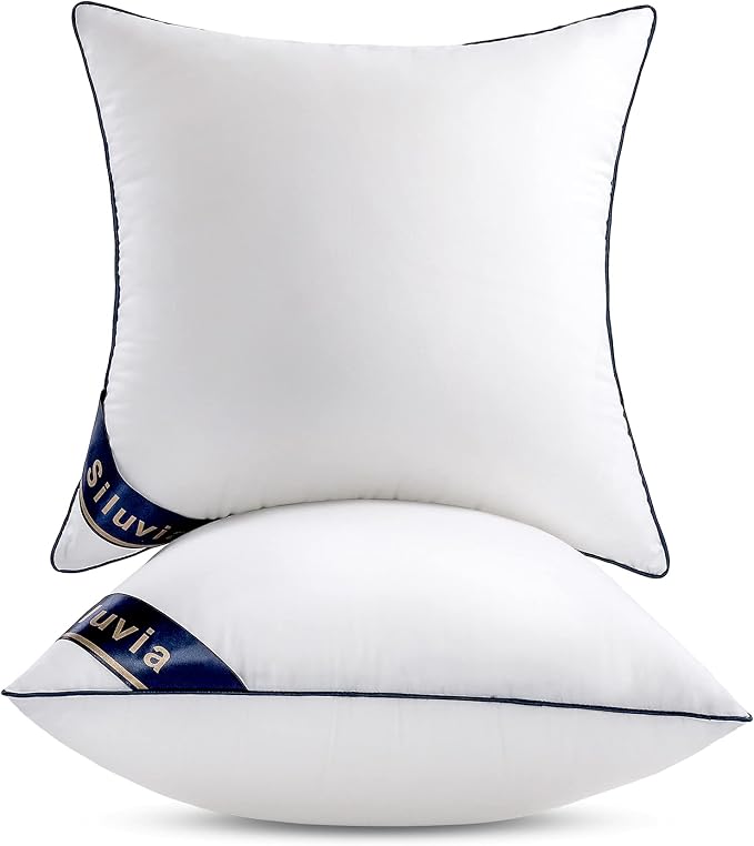 Siluvia 20"x20" Pillow Insert Set of 1 Decorative Square Square Throw 20 Pillows with 100% Cotton Cover for Sofa, Couch, and Bed - White