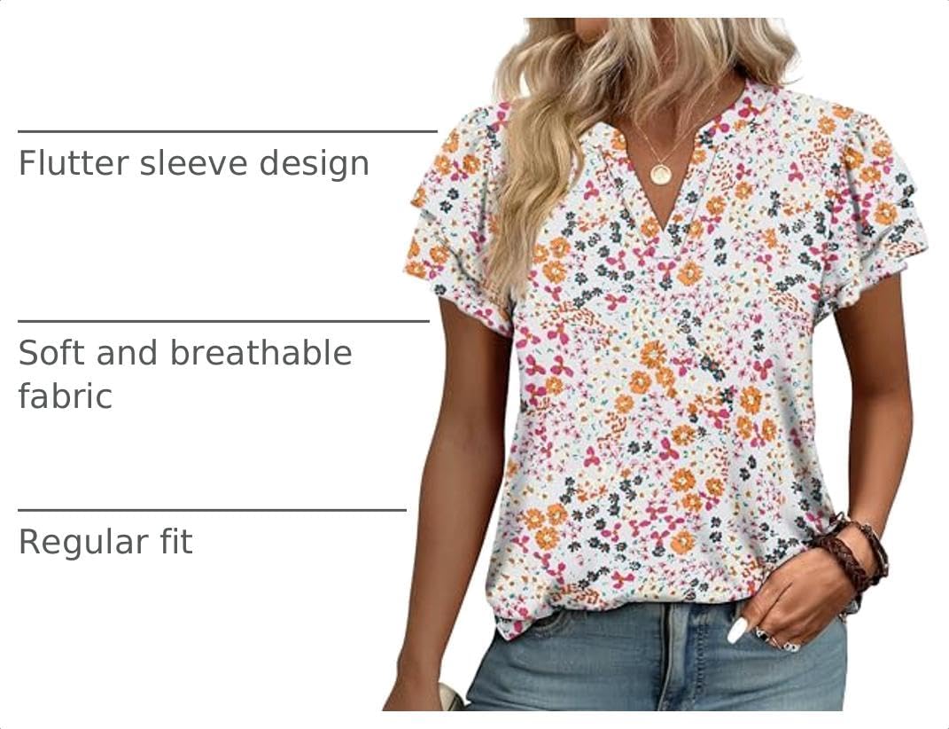Womens Blouses Dressy Casual Flutter Sleeve V Neck Tops Business Casual Outfits