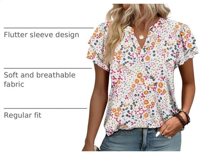 Womens Blouses Dressy Casual Flutter Sleeve V Neck Tops Business Casual Outfits