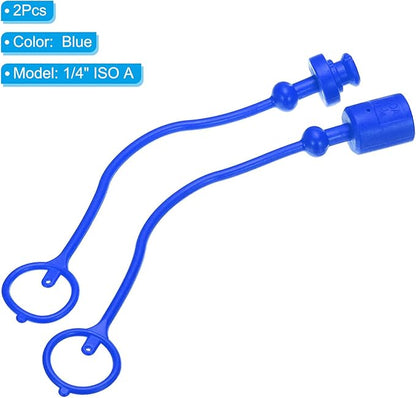 PATIKIL ISO-A 1/4 Hydraulic Coupler Male Dust Cap and Female Plug Cover, 2 Sets Hydraulic Quick Connect Coupling with Retention Ring Keeps Cap Connected to Hose, Blue