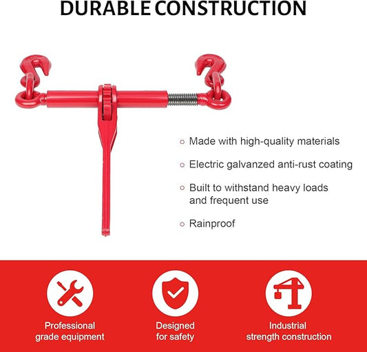 2 Pack Chain Binder, 516 to 38 Inch Chain Binder, Ratchet Binder with 5400LBS Safe Working Load and 19000LBS Breaking Strength, Load Binder for Industrial Agricultural Traction Applications