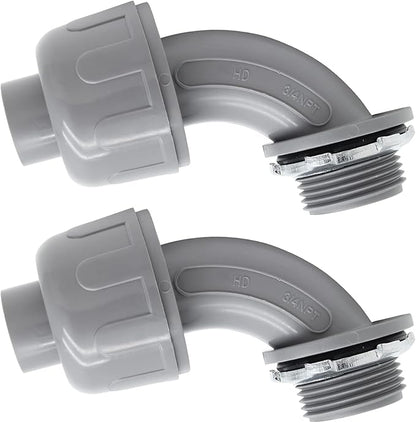 2Pcs 34" NPT Liquid-Tight Connector, 90-Degree Electrical Conduit Connector Fitting Flexible Conduit Fittings