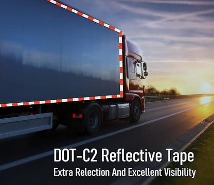 DOT-C2 Reflective Tape 2 Inch X 100 Feet Red White Reflector Adhesive Conspicuity Outdoor Waterproof Tape for Trailers, Trucks, Vehicles, Driveway, Boats, Signs (100 FT)