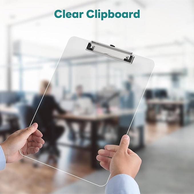 A4 Plastic Clipboard 2 Pack, 8.5 x 11 Clear Colored Clip Boards with Low Profile Clip, Letter Size for Classroom, Teacher, Students, School  Office Supplies