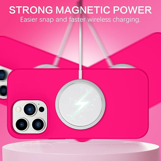 BENTOBEN for Magnetic iPhone 13 Pro Max Case, Phone Case iPhone 13 Pro Max [Compatible with Magsafe] Slim Silicone Design Shockproof Bumper Drop Protective Girls Women Boys Men Magnet Cover, Hot Pink