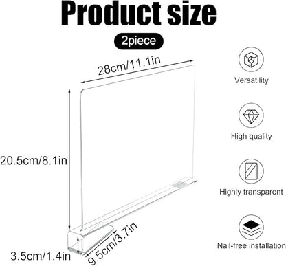 2 Pack Acrylic Shelf Dividers for Closet Organization, Adjustable Clear Clothes Purse Dividers for Closet, Shelf Separators in Closet Vertical Organizers for Sweater Storage