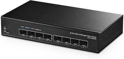 Binardat 8 Port 10 Gigabit SFP Managed Switch, Support 1G10G SFP Module, 160Gbps Bandwidth, WebCLI L3 Managed, Metal Fanless Fiber Desktop Network Switch