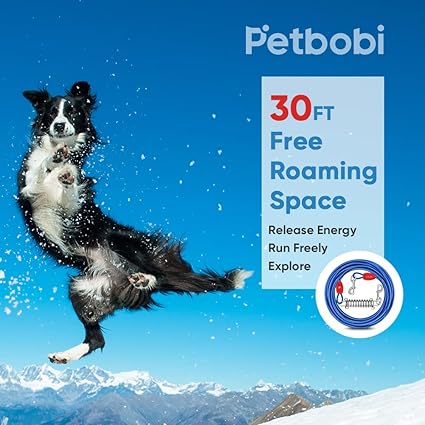 Petbobi Dog Tie-Out Cable 30ft - Outdoor Leash 4mm Metal Cable with Shock Absorbing Spring 360 Swivel Clips, Chain for Dogs Yard Camping, Fit Small Medium Large Pets Up to 120lbs, Blue