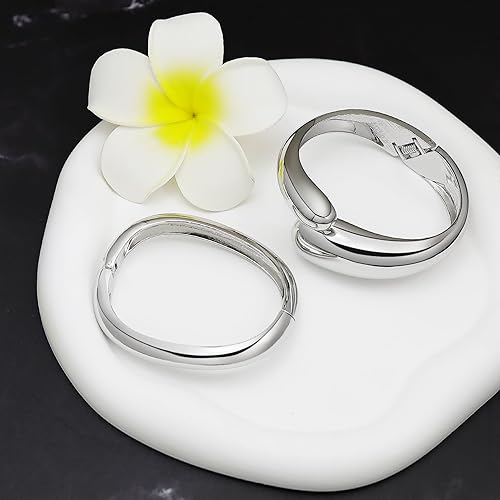 RechicGu 2pcs 14K Gold Plated Cuff Waterdrop Teardrop Bangle Bracelet for Women Gift,Chunky Twisted Hinge irregular Minimalist Wide Thick Gold Open Oval Wrist Bracelet Jewelry Set