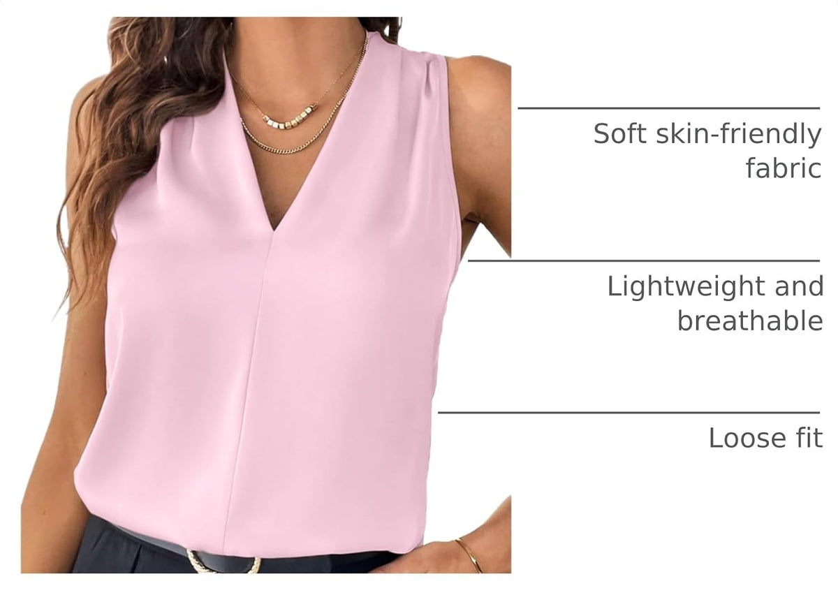 EVALESS Womens Pleated Tank Tops V Neck Casual Sleeveless Blouses Summer Basic Vest Shirt