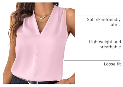 EVALESS Womens Pleated Tank Tops V Neck Casual Sleeveless Blouses Summer Basic Vest Shirt