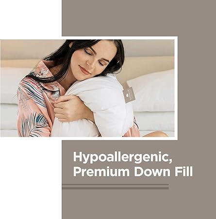 DOWNLITE Flat  Soft Down Pillow  Hypoallergenic Premium Down (Not Feathers)  Standard Size, 20 x 26