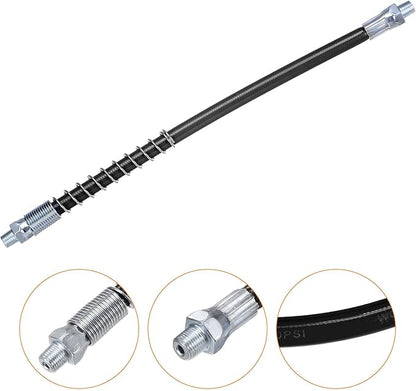 HARFINGTON Grease Gun Hose 11.8" 10000 PSI Spring Flex High Pressure Quick Release Grease Replacement with Coupler 18" NPT Threads for Grease Gun, Black