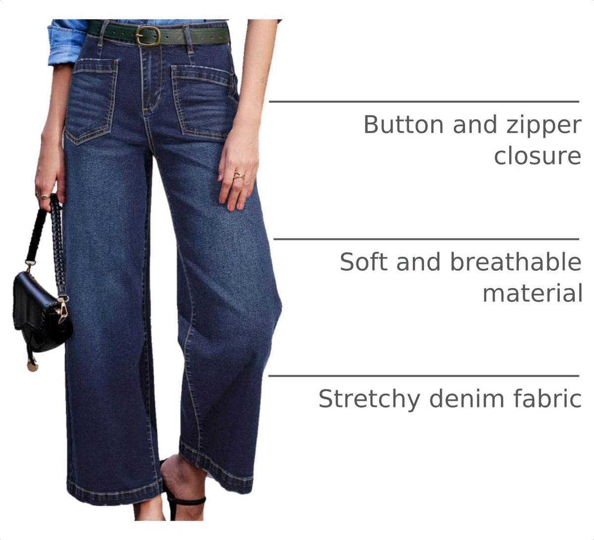 Sidefeel Women's Wide Leg Jeans High Waisted Stretchy Jeans Straight Leg Loose Fit Zimbaplatinum Ankle Denim Pants