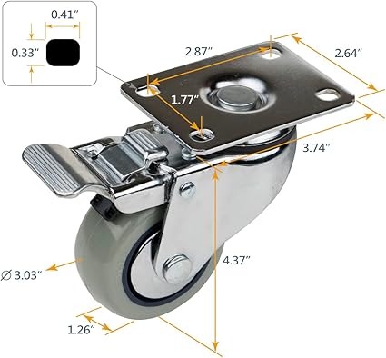 POWERTEC 3 Inch Swivel Caster Wheels Set of 4 with Brake  880 lbs Loads, Heavy Duty Plate Casters, Dual Locking PU Castor Wheels for Furniture, Cart, Dolly and Workbenches (17208V)