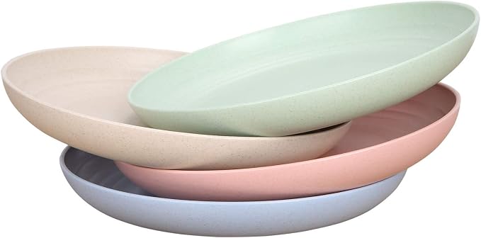 10 Inches Unbreakable Wheat Straw Plates - Reusable Plate Set - Dishwasher & Microwave Safe - Perfect for Dinner Dishes - Healthy, BPA Free & Eco-Friendly (10 Inches)