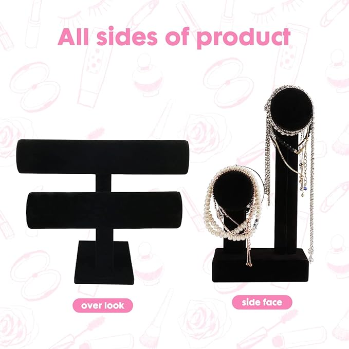 ShellKingdom Jewelry Display, 2 Tier Jewelry Holder for Necklace Bracelet Watch Display, Table Top Display Stand, Velvet T Bar Jewelry Tower (2 tier)