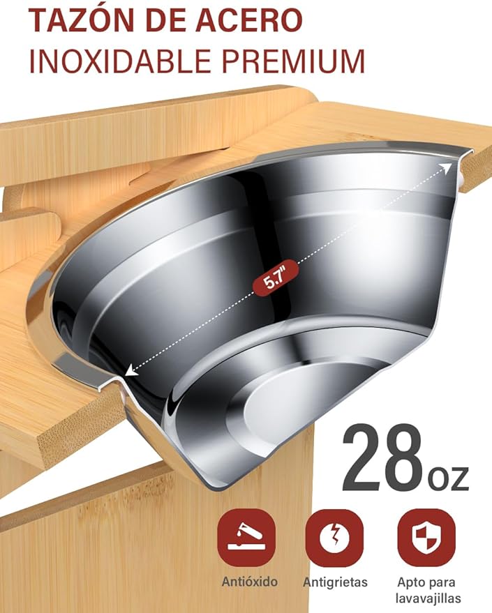 Vantic Elevated Dog Bowls, Adjustable Raised Dog Bowl Stand for Small Puppy and Cats, Sturdy Bamboo Pet Food Feeder with 2 Stainless Steel Dishes, Natural