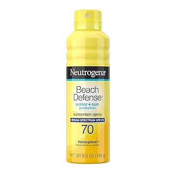 Neutrogena Beach Defense Spray Sunscreen with Broad Spectrum SPF 70, Fast Absorbing Sunscreen Body Spray Mist, Water-Resistant UVAUVB Sun Protection, Oxybenzone Free, 6.5 oz