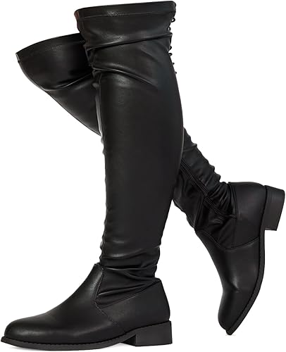 RF ROOM OF FASHION Women's Wide Calf Wide Width Back Criss Cross Lace Stretchy Over The Knee Boots