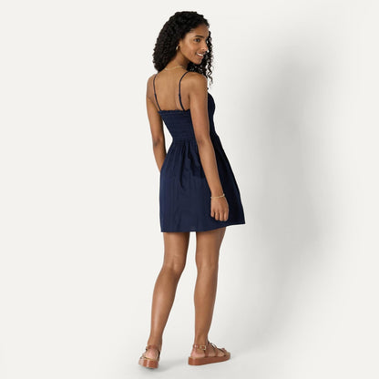 Essentials Women's Regular-Fit Cotton Sateen Smocked Bodice Dress
