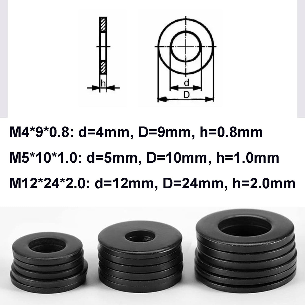 Qrity 20PCS Steel Flat Washer, Fender Washer, M12x24mm Washer, Metal Washers for Home Decoration and Factory Construction