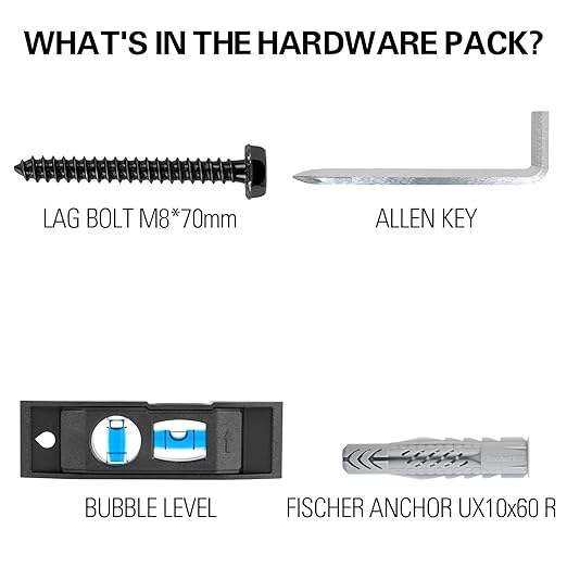 Mounting Dream Lag Bolt Kit for TV Wall Mount Comes with M8 Lag Bolt for Wood Stud, Fischer Anchors for Concrete Wall, Includes Allen Key and Bubble Level for Easy Installation MD5753