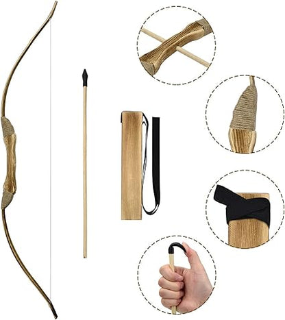 Kids Bow and Arrow Set, 32 Inch Archery Set Handmade Wooden Toy Bow and Arrow for Kids 4-6 8-12, Cosplay Game Costume Prop Play, 1 Bows 1 Quivers and 10 Wood Arrows, Gifts for Youth Boys  Girls