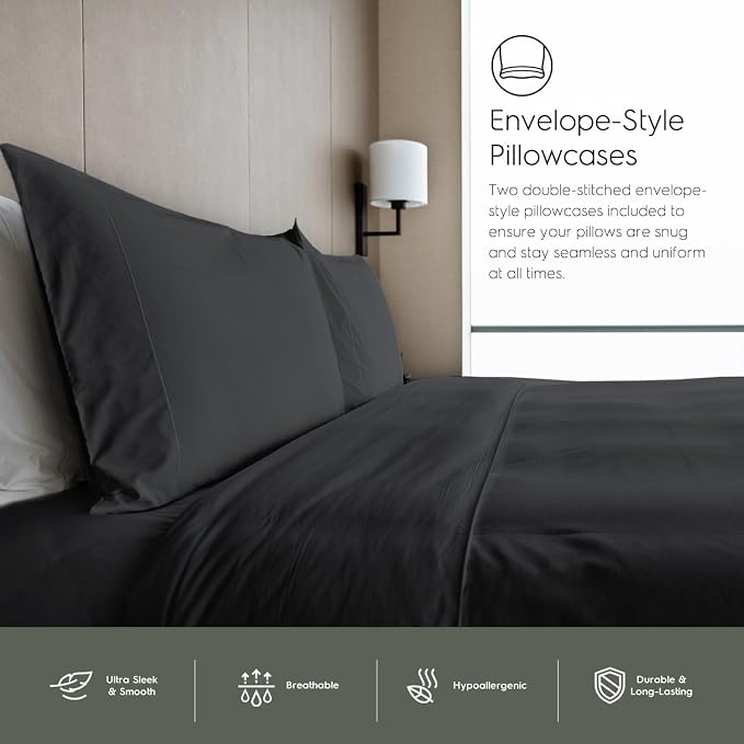 Tafts Full Sheets Set, Pure 100% Viscose derived from Bamboo Bed Sheets Set, Luxuriously Soft, Silky, Cooling Sheets, Double Stitched, Lifetime Quality Promise (Midnight Black)