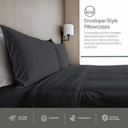 Tafts Full Sheets Set, Pure 100% Viscose derived from Bamboo Bed Sheets Set, Luxuriously Soft, Silky, Cooling Sheets, Double Stitched, Lifetime Quality Promise (Midnight Black)