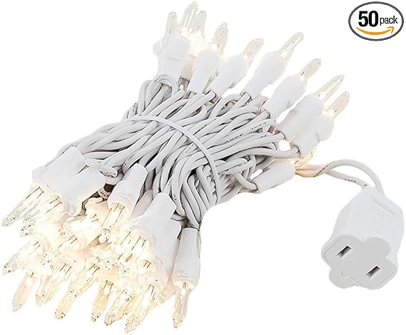 Novelty Lights 50 Light Clear Christmas Wedding Mini String Light Set, White Wire, Indoor/Outdoor UL Listed, 11' Long