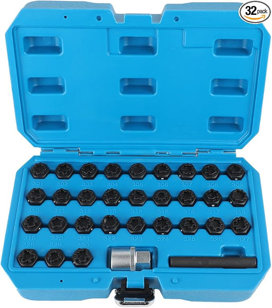 32 PCS Wheel Lock Removal Kit Compatible with Mercedes Benz, Wheel Lock Key Set Wheel Lock Lug Nut Removal Kit for Removing and Locking