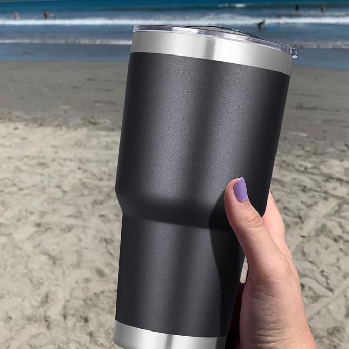 DOMICARE 30 oz Tumbler with Lid and Straw, Stainless Steel Tumblers Bulk, Insulated Vacuum Double Wall Travel Coffee Mug, Durable Powder Coated Tumbler Cup (Black, 1)