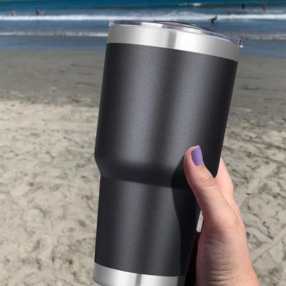 DOMICARE 30 oz Tumbler with Lid and Straw, Stainless Steel Tumblers Bulk, Insulated Vacuum Double Wall Travel Coffee Mug, Durable Powder Coated Tumbler Cup (Black, 1)