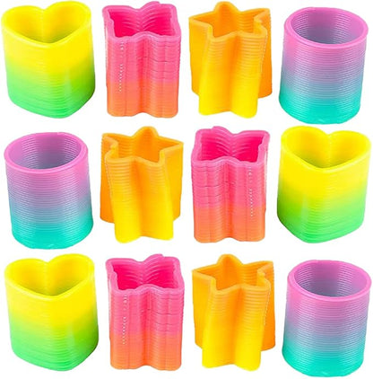 The Dreidel Company Rainbow Coil Spring Assortment, Heart, Star, Butterfly, Circle Shaped Coils, Party Favor for Kids, 1.4" (35mm) (12-Pack)