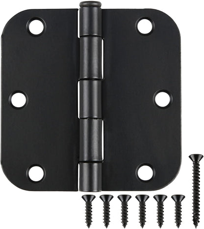 Interior Matte Black Hardware Door Hinges 3.5 Inch 30 Pack 3 1/2" Rounded 5/8" Radius Left Right Hinge for Penthouse Studio Dorm Hut Apartment Home Metal Decor Bisagras para Puertas De Madera 3 ½"
