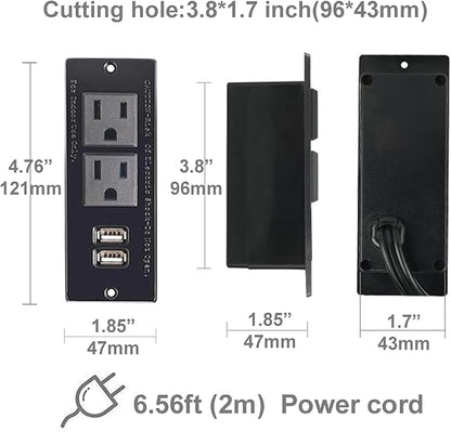 Desktop Power Strip with 2 Outlets 2 USB 2.1A Insert Mounting Built in Desk Table Sofa Cabinet Nightstand